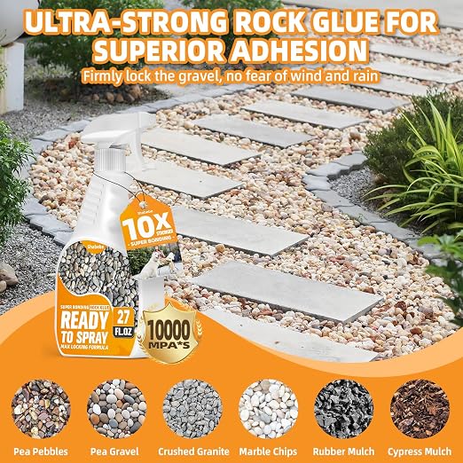 Rock Glue for Landscaping with Sprayer 54oz, Ready-to-Use Mulch & Gravel Binder, Fast-Dry No Dilution, Weather-Resistant Spray Rock Glue for Garden Beds, Pea Gravel & Small Stone