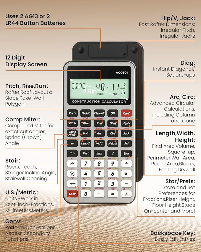 ROATEE Construction Calculator Silver Industrial & Scientific Engineering Calculator for Contractor