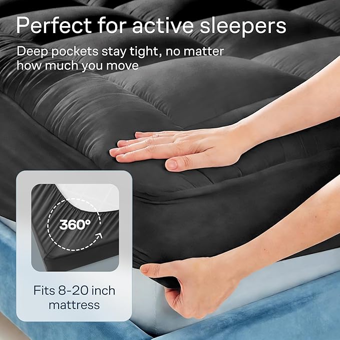 Niagara Sleep Solution Cloud-Like King Non-Slip Mattress Topper - 100% Cotton Top Mattress Pad for Back Pain Relief - Extra-Grip, Breathable & Naturally Cooling for Hot Sleepers, Dark Gray