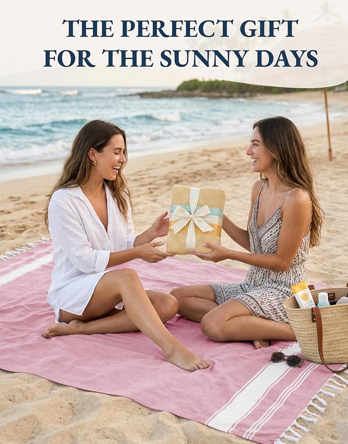 LANE LINEN Beach Towel 2 Pack, Beach Towels Oversized, Soft - Cashmere Rose | Pre-Washed Large Beach Towels - 39"x71", Vacation Essential - Machine Washable, Travel & Camping - Reinforced Hems, Durable