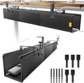 39" No Drill Under Desk Cable Management Tray (Black) | Fire-Resistant Thickened Nylon Material, Clip-on Cord Organizer to Hide Power Strip, Heat Dissipation Mesh Design, for Office