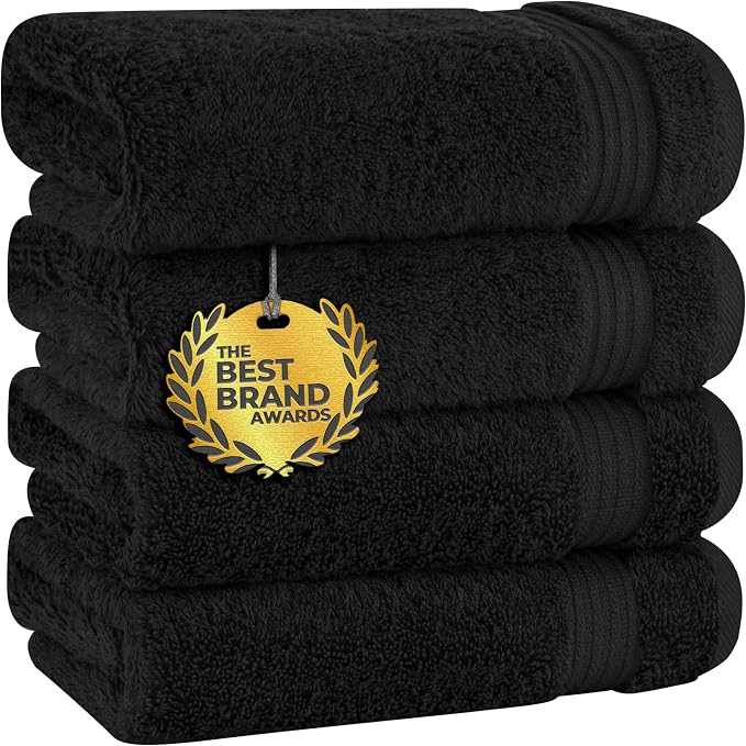 Cotton Paradise Hand Towels for Bathroom, 100% Cotton Turkish 4 Piece Hand Towel Set, Soft Absorbent Face Towels, Black Hand Towels