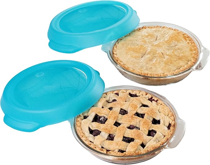 Libbey Baker’s Premium 2 Piece Glass Pie Plate, Stackable, Space Saving Casserole Dish Set with Lids, Glass Baking Dish Set for Fruit Pies, Quiches
