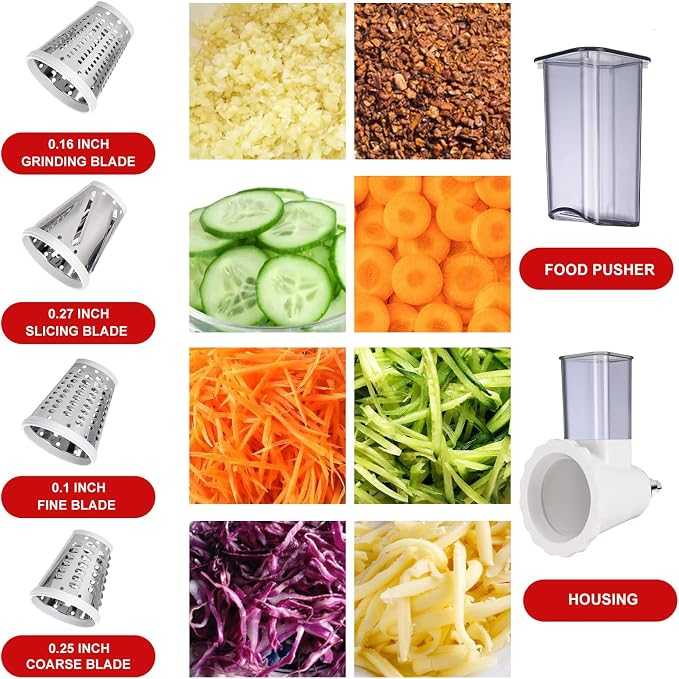 Upgraded Version - Cheese Grater Slicer Shredder Attachments for All KitchenAid Stand Mixers, Food Slicers Salad Maker Accessory Vegetable Chopper with 4 Blades Dishwasher Safe