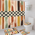 Brush Patterns Shower Curtain Sets, Modern Abstract Checkered Stripes Fall Earth Tones Polyester Waterproof Bathroom Shower Curtain and Bath Mat Set for Bath Bathtub Apartment Decor 72x72 Inch