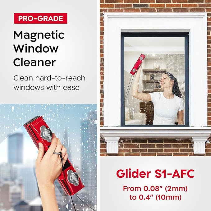 Tyroler Outside Magnetic Window Cleaner Tool | The Glider S-1 AFC Double-Sided Window Cleaner Tool Fits Windows 0.1"-0.4" Thick | Magnet Window Cleaner | Magnetic Glass Cleaner | Limpiador magnetico