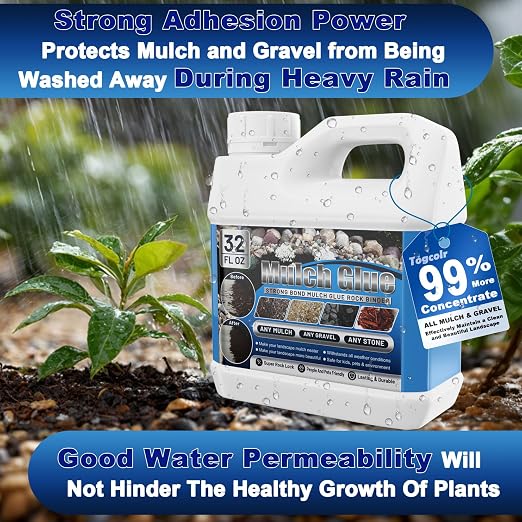Mulch Glue for Landscaping - 32oz Strong Adhesive Rock Glue for Pea Gravel, Non-Toxic Weather-Resistant Mulch Anchor for Landscaping Rocks, Pebbles, Wood and Pine Straw