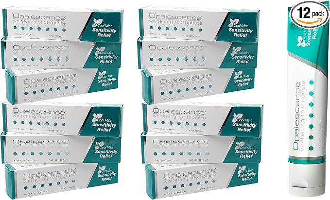 Opalescence Whitening Toothpaste for Sensitive Teeth Mint (12 Pack) 5167-12 | 4.7 oz Toothpaste With 5% Potassium Nitrate and Fluoride to Help Relieve Sensitivity, Strengthen Enamel, and Remove Stains