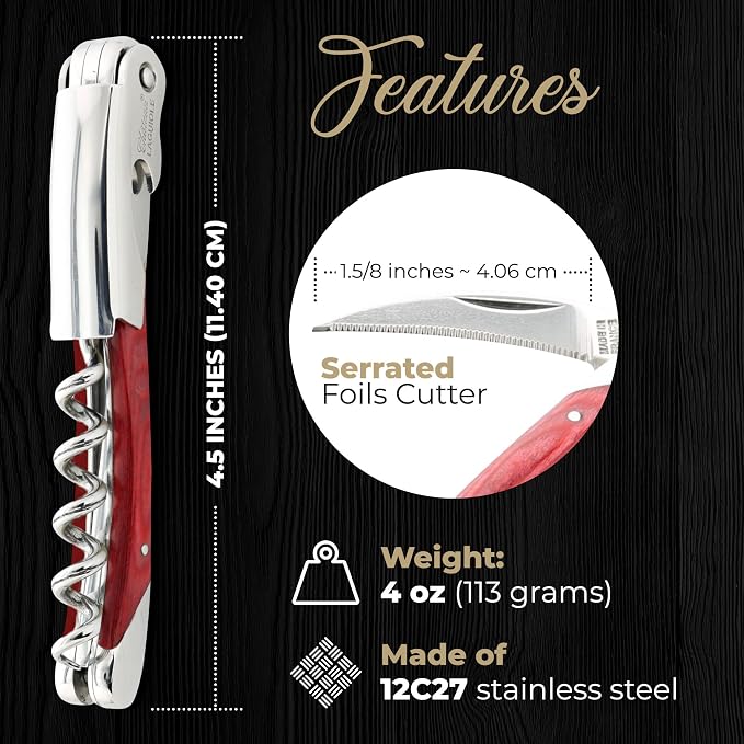 Chateau Laguiole Laguiole Grand Cru Corkscrew - Red Stamina French Luxury Wine Opener - Includes Leather Sheath & Gift Box