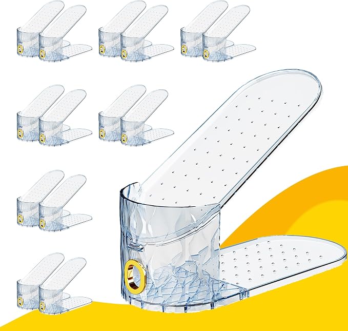 Shoe Slots Organizer, Adjustable 15 Pack Shoe Stacker for Closet Storage, Clear Double Layer Space Saver, Durable and Stackable Shoe Holder for Sneakers Heels and Flat