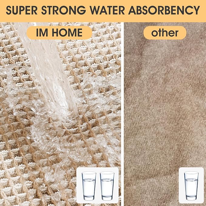 IM HOME Waffle Bath Mat Brown & Cream 32"x20", Boho Woven Modern Bath Mat Rugs, Absorbent Non Slip Bathroom Rugs, Soft Washable Bath Rugs with Tassels for Bedroom, Kitchen, Shower, Tub