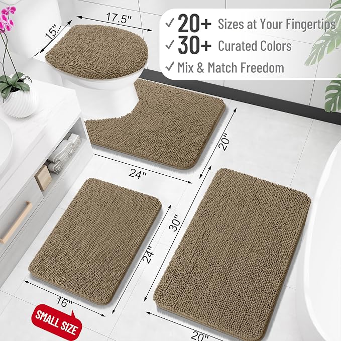 OLANLY Large Bathroom Rugs 40x24, Extra Soft Absorbent Chenille Bath Rugs, Rubber Backing Quick Dry, Machine Washable Bath Mats for Bathroom Floor, Tub and Shower, Home Decor Accessories, Tan