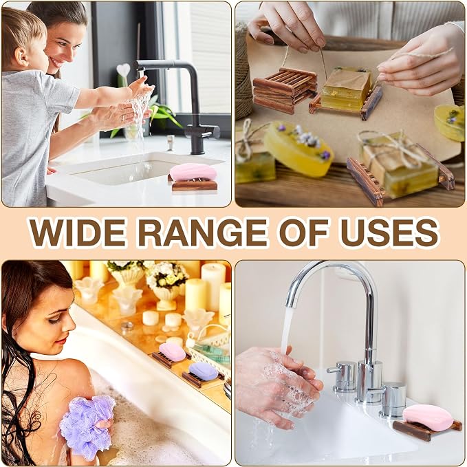 Amyhill 25 Pcs Bamboo Wood Soap Dish Bulk Bathroom Wooden Soap Holder Savers Self Draining Dishes Handcraft Tray, 3.3 x 3.3 x 0.67 Inch (Charcoal Color)