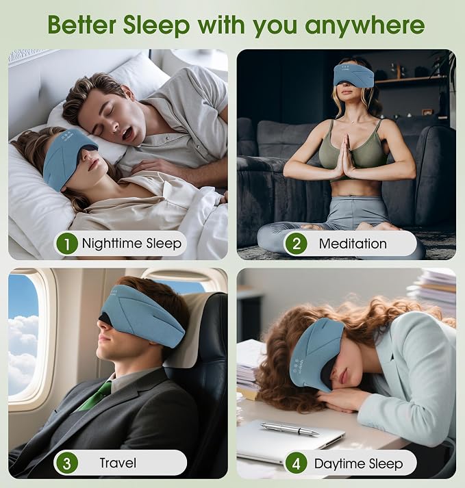 Sleep Mask with Headphones Bluetooth 5.4, LC-dolida Wireless Music Eye Mask for Sleeping Headphones with Soft Bamboo Cotton Cooling Breathable,Ultra-Thin Stereo Speaker for Side Sleepers - Ash Blue