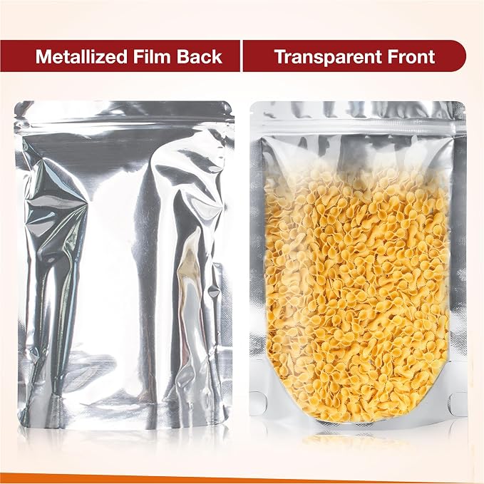 BELLE KR® 50 Pcs 1 Gallon Mylar Bags for food storage - 9.5 mil - Gusseted Mylar Bags 1 Gallon Resealable & Heat Sealable for Long Term Food Storage - Labels Included