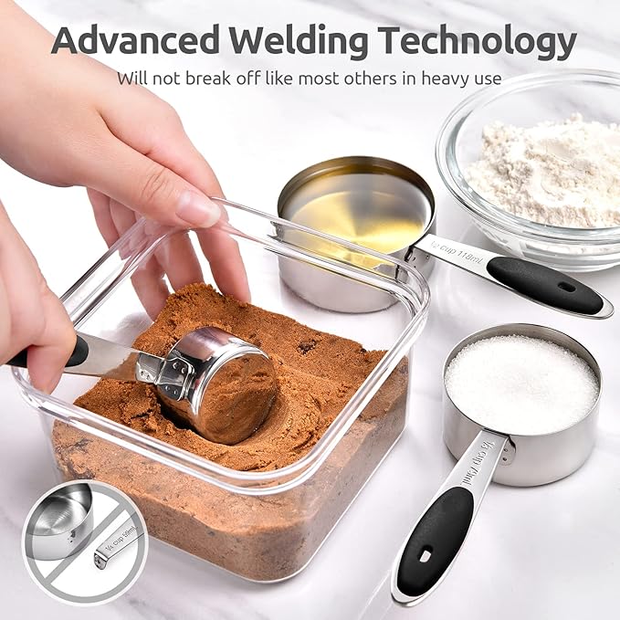 U-Taste 18/8 Stainless Steel Measuring Spoons Set for Dry and Liquid Ingredients(Set of 9), and Upgraded Measuring Cups and Spoons Set of 12 with Reinforced Welded Handle (Black)