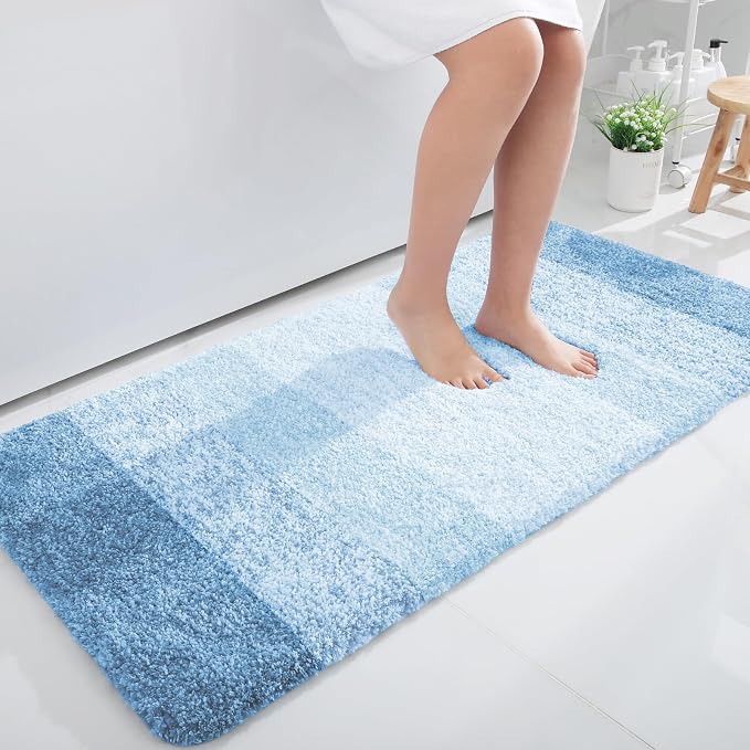 OLANLY Large Bathroom Rugs Mat 45x27, Extra Soft Absorbent Microfiber Bath Rugs, Rubber Backing, Quick Dry, Machine Washable Bath Mats for Bathroom, Tub and Shower, Home Decor Accessories, Sky Blue