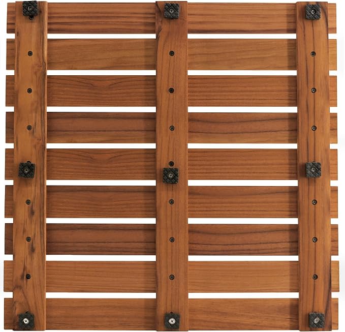VaeFae Teak Shower Mat, Non-Slip Bath Mat, Luxury Spa Mat, Wooden Mat for Bathtub, 20 x 20 in
