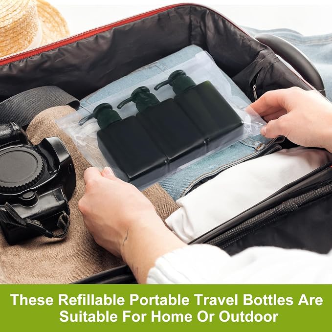 Domensi 24 Pcs 100ml /3.4 oz Pump Bottle Mini Travel Bottles Small Dispenser Containers Plastic Pump Lotion Dispenser Empty Square Travel Size Containers Toiletries (Dark Green)