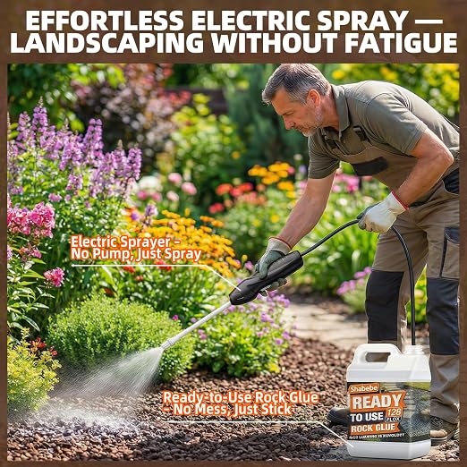 Rock Glue with Electric Sprayer, 2 Gallon Ready-to-Use Mulch Hold for Landscaping, 100% Water-Permeable, Pet-Safe Non-Toxic Landscape Glue Spray for Rocks Binder, Patios Pea Gravel Stabilizer