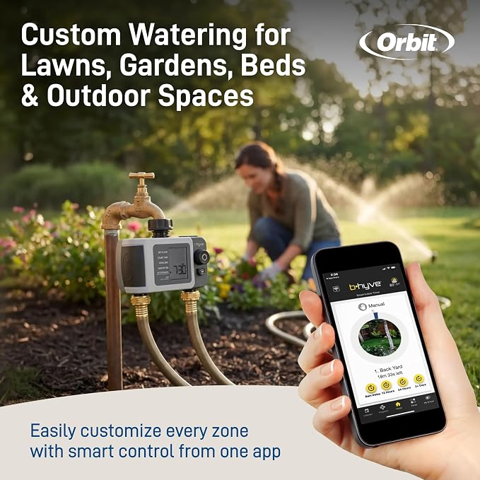 Orbit B-hyve XD 2-Port Smart Hose Watering Timer - Features Dual Outlet Irrigation Control - App Controlled Watering Timer with Bluetooth - Weatherproof Battery Powered - 24632