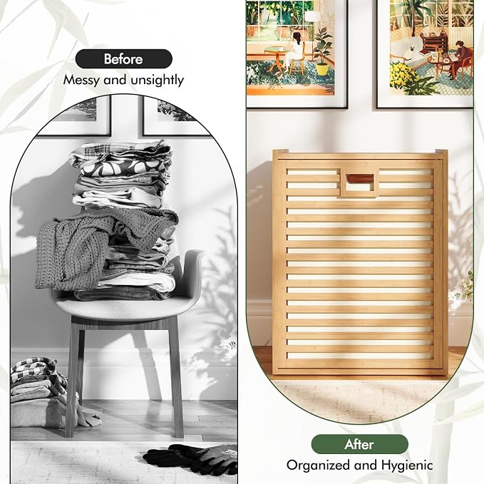 Giantex Bamboo Tilt Out Laundry Hamper with Removable & Foldable Fabric Bin | Laundry Storage Cabinet, Laundry Basket Organizer for Bathroom, Laundry Room, Living Room, Bedroom, Natural