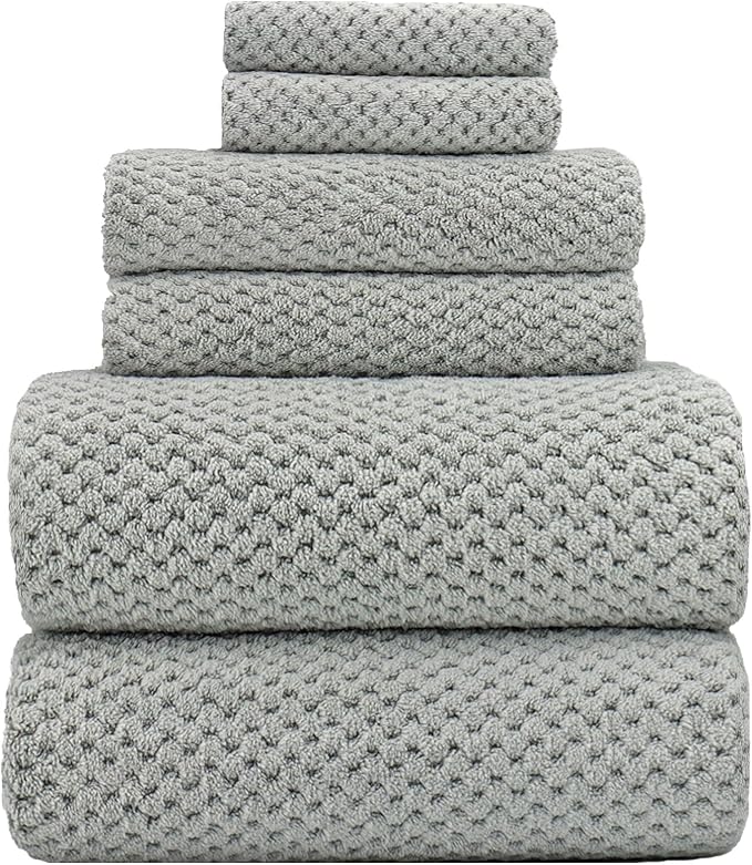 YTYC 39x78 Bath Sheets Set,Towels for Bathroom,Grey,6-Pieces | 2 Extra Large Bath Towels, 2 Hand Towels, 2 Washcloths, Super Soft,Highly absorbent,Hanging Loop,80% Polyester