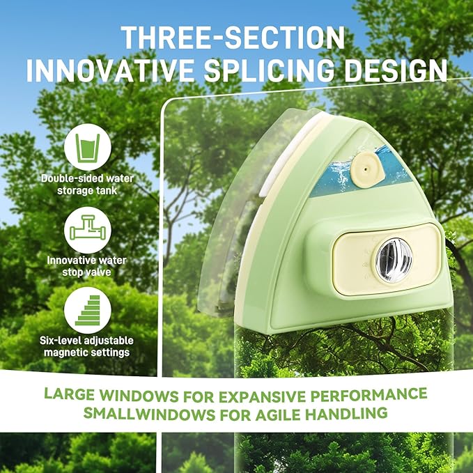 Double-Sided Magnetic Window Cleaner, Green | Adjustable Magnetic Double Window Wiper, Fits 3-30mm Glass Thickness, 2.5m Safety Rope for High-Rise & Auto Glass