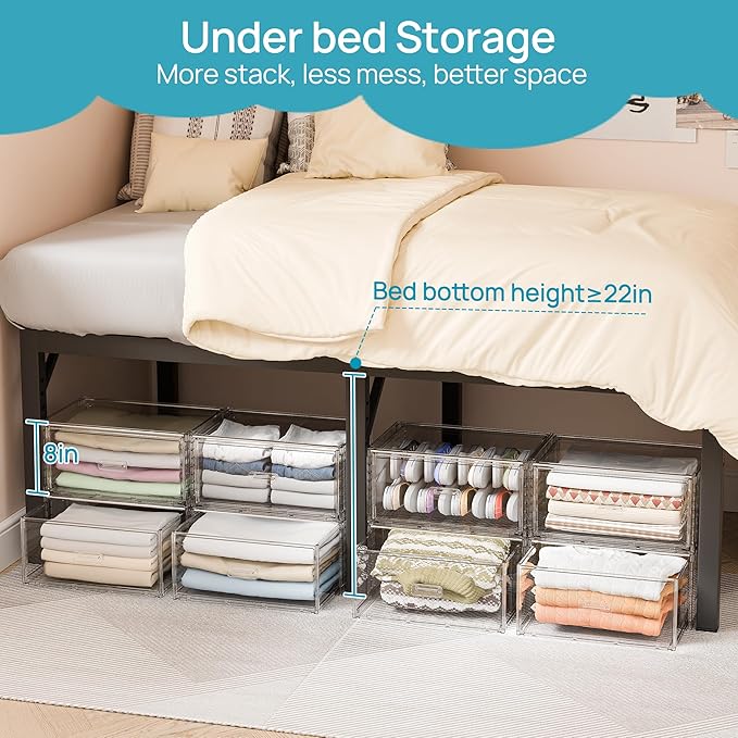 Vtopmart 6 Pack Large Clear Stackable Storage Drawers 23QT, Easily Assemble Plastic Closet Storage Bins, Dust-Proof UnderBed Organizer for Clothing, Sweater Organization