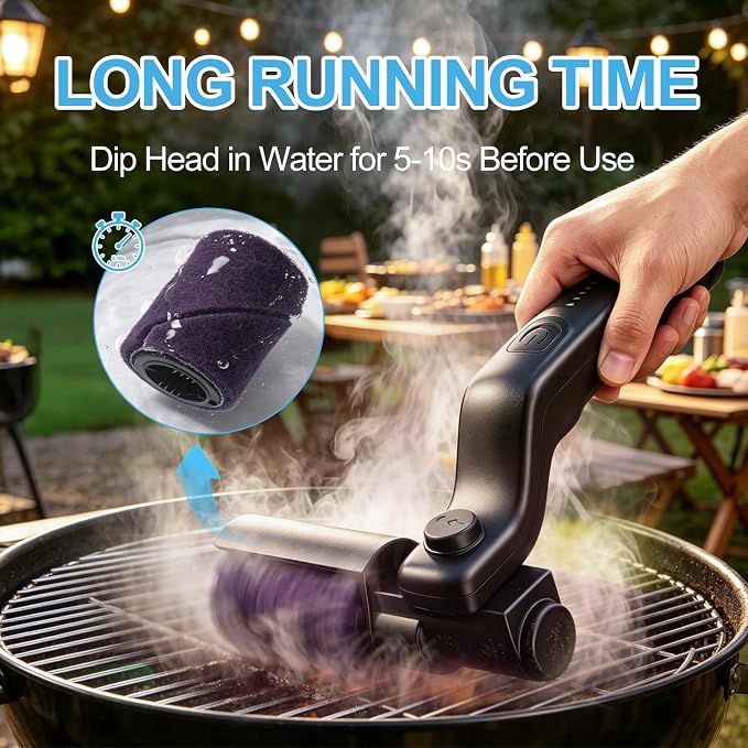 Electric Grill Brush, High Torque Grill Brush with Rechargeable 3-Speed Modes, 180° Adjustable Stainless Steel Replaceable Brush Head, Fit for Outdoor Camping and Barbecuing