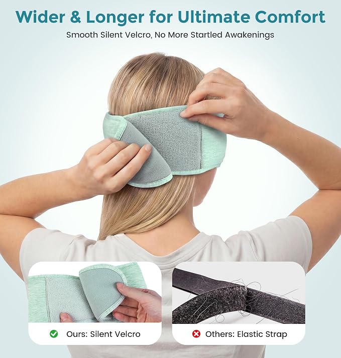 LC-dolida Sleep Masks with Bluetooth Headphones, Soft Seaweed Fiber Cotton Bluetooth Sleep Mask, Total Blackout Fully Wrapped Sleep Mask for Side Sleepers, Travel Meditation Gift, Green