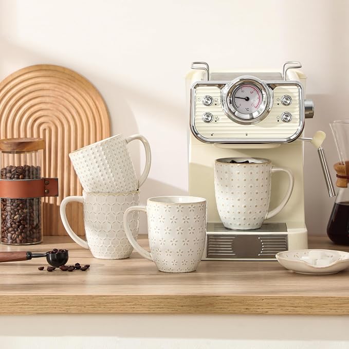 MALACASA LYDIA 16 Oz Coffee Mugs Set of 4, Ceramic Embossed Cups | For Coffee, Latte, Cappuccino, Tea, Dishwasher, Microwave Safe, Lead-Free Ceramic, Comfortable Handle, Gift Set