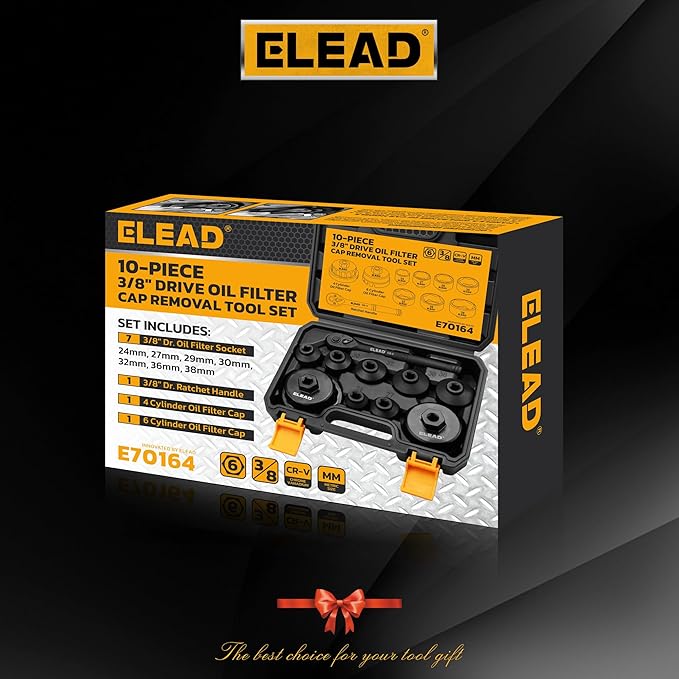 ELEAD 10-Piece Oil Filter Socket Wrench Set, 3/8" Drive Metric Cap Oil Filter Removal Tool, Low Profile Filters Socket Set with Ratchet Wrench Handle, Oil-change Kit Compatible with Toyota BMW Honda