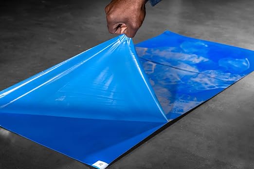 Professional Grade Sticky Floor Protection Mats [ Blue Tacky Adhesive Film] Removes Dust, Dirt & Small Debris from Shoes or Boots | Pack of 4 Pads, 30 Sheets per Pad (24" x 30" inches)