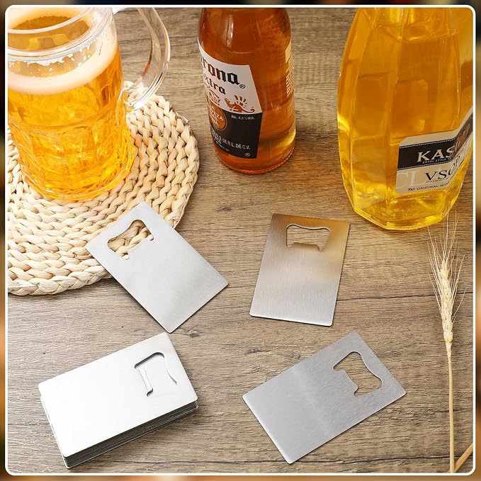Nuogo 100 Pcs Stainless Steel Card Bottle Openers Bulk Metal Card Beer Openers Groomsmen Wallet Bottle Opener for Wedding Party Bridesmaid Favors Gifts (Silver)