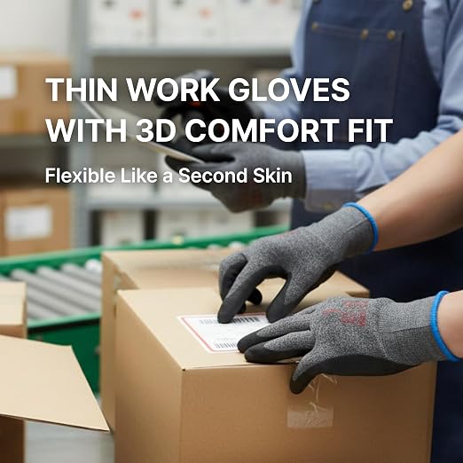 DEX FIT Nitrile Work Gloves FN330, 3D Comfort Fit, Touchscreen Grip Gloves for Warehouse, Construction, Package Handling, Delivery & General Work, Men & Women, Blue, M, 12 Pairs