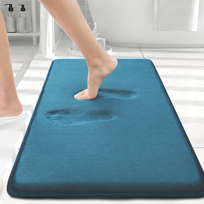 Smiry Memory Foam Bath Mat 30x20, Extra Soft and Absorbent Bathroom Mats, Non Slip Washable Carpet for Floor, Shower and Tub, Peacock Blue
