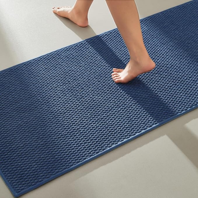 TYUU Bathroom Runner Rug, Long Bath Mat Washable Thin Quick Dry Low Pile Bathroom Runner Rugs 24 x 60 Non Slip, Navy Blue 24"x60"