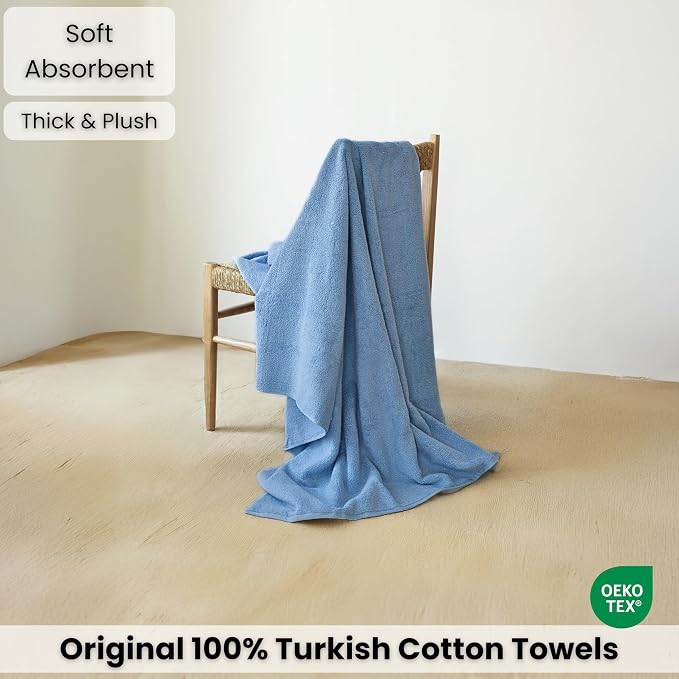 SALBAKOS Luxury 100% Turkish Cotton Bath Sheet 40x80 inch (1-Piece, Blue) | Extra Large Jumbo Oversized Bathroom and Beach Towel, Super Soft Highly Absorbent Thick Premium Hotel Quality, Made in Turkey