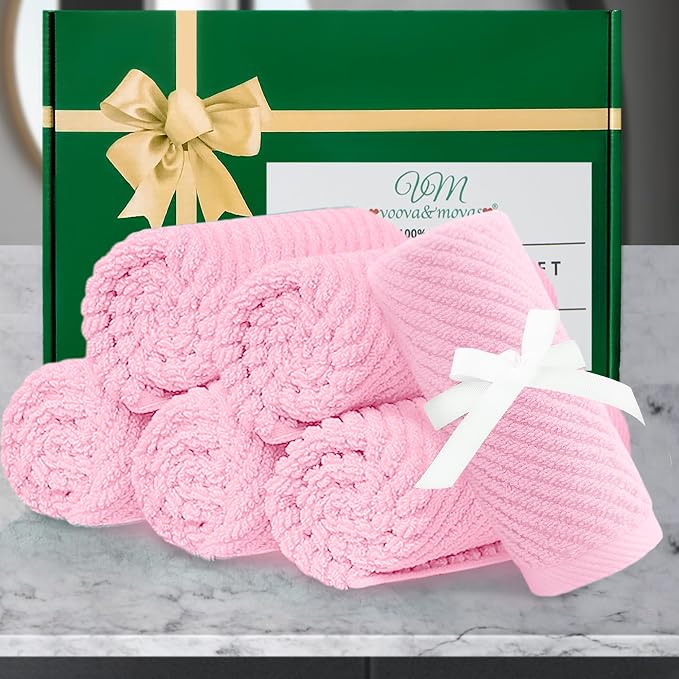 VOOVA & MOVAS Face Towels 6PC, 100% Cotton, 13x13 in, Baby Pink | Thick, Quick Dry, Soft, Absorbent, Luxury Hand Towels, Fluffy Facial Towels, Towel Gift Set