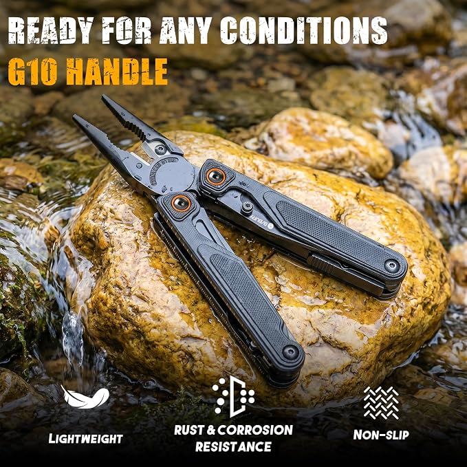BIBURY Lightweight G10 Handle Multitool Pliers, 25-in-1 EDC Multi Tool with Replaceable Wire Cutters, Scissors, One-Hand Opening Pocket Knife Survival Tools for Camping, Repair,Survival -BI2048B