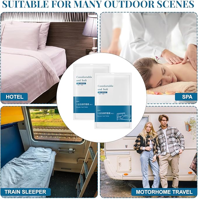 Preboun 5 Sets Disposable Bed Sheets Disposable Sheets Travel Sheets for Hotel Include Bed Sheets Quilt Cover Pillowcases Portable Soft White Cover for Travel Business Trip Spa Hospital