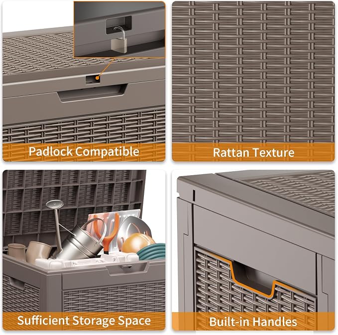 DRATO 36 Gallon Outdoor Storage Box Waterproof, Lockable Resin Deck Box for Patio Furniture, Pool Supplies & Garden Tools, Weatherproof Outside Storage Bin for Backyard Porch (Grey, 36 Gallon)