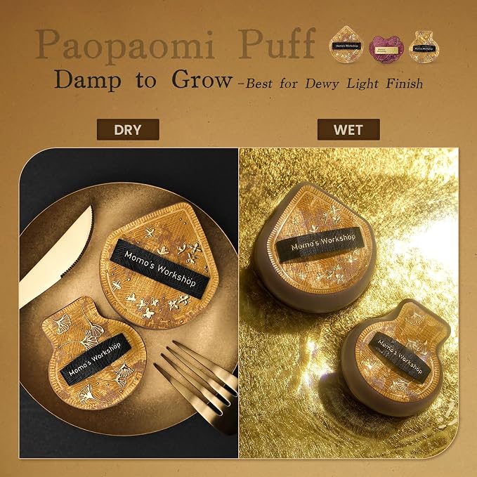 Momo's Workshop Makeup Sponge 8Pcs Satin PU Gold Sponge Set for Foundation & Blush