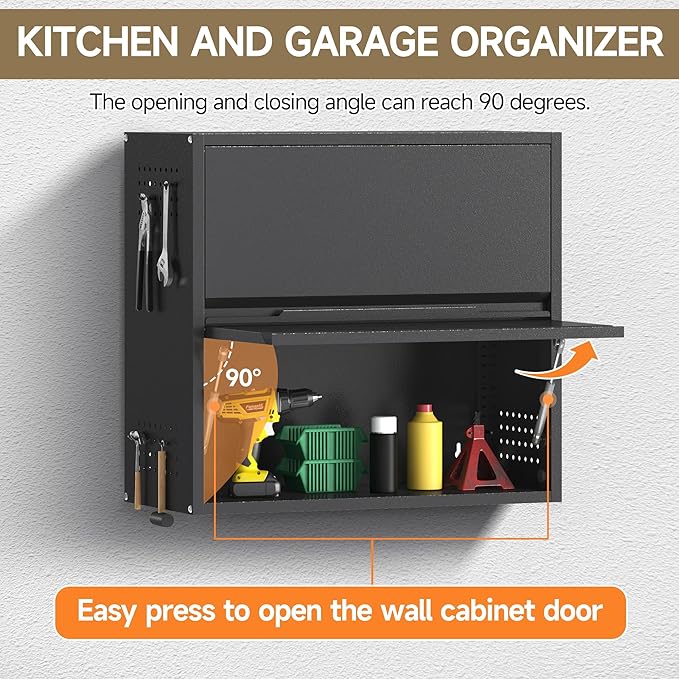 2 Door Garage Wall Cabinet with Up-Flip Door, 25.6" H Metal Wall Cabinet | Wall Mounted Metal Storage Cabinet for Garage,Basement,Ware House Assembly Required