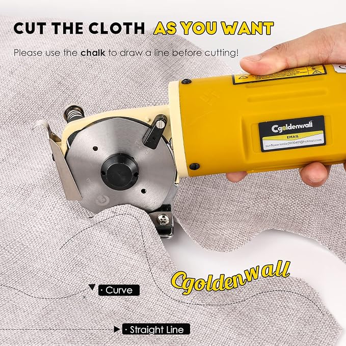 CGOLDENWALL Electric Rotary Fabric Carpet Cutter Multi-layer Fabric Scissors with 1"Cutting Thickness, for Cloth Fabric Leather and Carpet, Comes with Replacement Blade, Sharpening Stone 110V