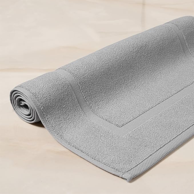 SALBAKOS 2-Piece 100% Turkish Cotton Bath Mat Towel, 20x34 inch, Silver | Bathroom Floor Towels, Thick Soft Most Absorbent Quick-Dry Durable Large Size Foot Rug, Premium Hotel Quality Made in Turkey