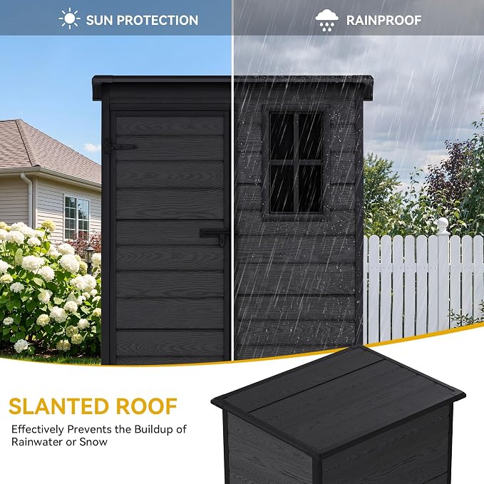 DWVO 5x3 FT Outdoor Storage Shed with Reinforced Floor, All-Weather Resin Storage Shed with Lockable Door & Window, Waterproof Garden Tool Shed for Backyard, Patio, Lawn