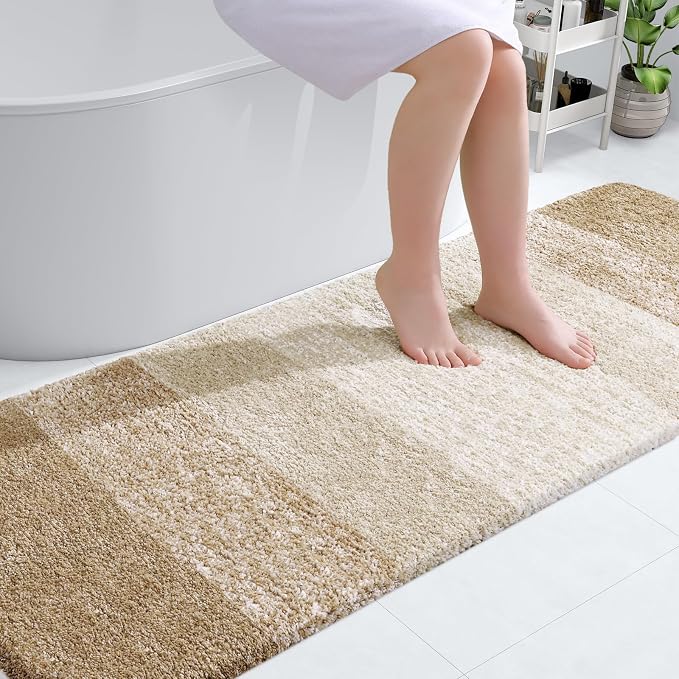OLANLY Bathroom Runner Rugs Mat 70x24, Extra Soft Absorbent Microfiber Bath Rugs, Rubber Backing, Quick Dry, Washable Long Bath Mats for Bathroom Floor, Tub and Shower, Home Decor Accessories, Tan