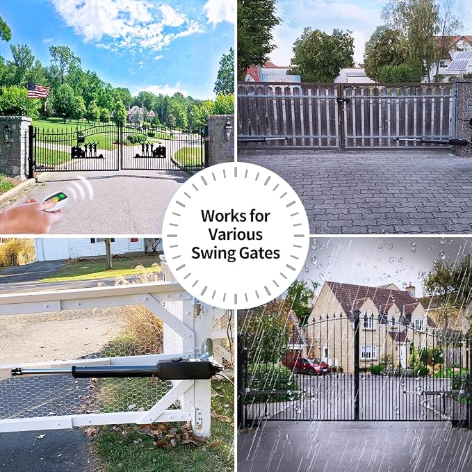 TOPENS AD8S Automatic Solar Gate Opener for Heavy Duty Dual Swing Gates Up to 18ft per Arm, Dual Swing Gate Operator Battery Powered with Remote Control Kit Gate Motor Solar Panel Included